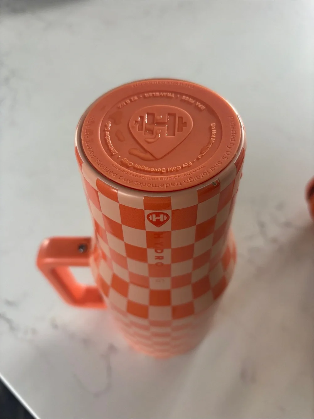 Hydro Flask Orange and Cream Checkered Insulated Tumbler with Handle and Straw
